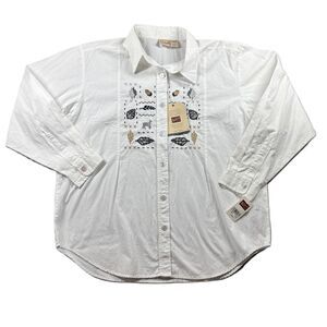 Woolrich NWT Women Vintage Embroidered Button Up Shirt Outdoor Large F116